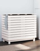 vidaXL Кош за пране бял 885x44x76 см борово дърво масив