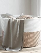 vidaXL Кош за пране кафяво и бяло Ø55x36 см памук