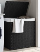 vidaXL Кош за пране с 2 секции черен 53x35x57 см полиратан