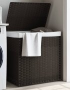 vidaXL Кош за пране с 2 секции тъмнокафяв 53x35x57 см полиратан