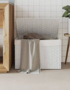 vidaXL Кош за пране с капак бял 555x35x34 см полиратан
