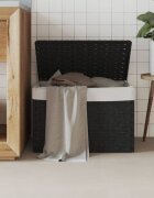 vidaXL Кош за пране с капак черен 555x35x34 см полиратан