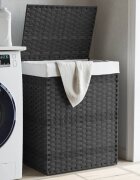 vidaXL Кош за пране с капак сив 46x33x60 см полиратан