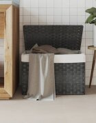 vidaXL Кош за пране с капак сив 555x35x34 см полиратан