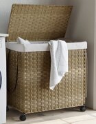 vidaXL Кош за пране с колела 60x35x605 см ратан