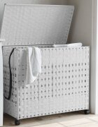 vidaXL Кош за пране с колела бял 66x35x60 см ратан