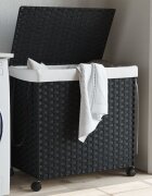 vidaXL Кош за пране с колела черен 60x35x605 см ратан