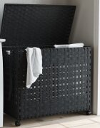 vidaXL Кош за пране с колела черен 66x35x60 см ратан