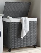 vidaXL Кош за пране с колела сив 60x35x605 см ратан