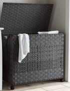 vidaXL Кош за пране с колела сив 66x35x60 см ратан