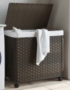 vidaXL Кош за пране с колела тъмнокафяв 60x35x605 см ратан
