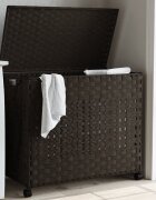 vidaXL Кош за пране с колела тъмнокафяв 66x35x60 см ратан