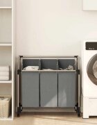 vidaXL Кош за пране с колелца 3 отделения сив