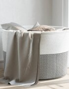 vidaXL Кош за пране сиво и бяло Ø55x36 см памук