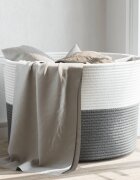 vidaXL Кош за пране сиво и бяло Ø55x36 см памук