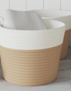 vidaXL Кош за съхранение 2 бр бежово и бяло Ø24x18 см памук