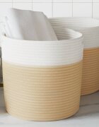 vidaXL Кош за съхранение 2 бр бежово и бяло Ø28x28 см памук
