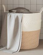 vidaXL Кош за съхранение кафяво и бяло Ø43x38 см памук