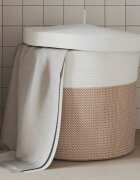 vidaXL Кош за съхранение с капак кафяво и бяло Ø40x35 см памук