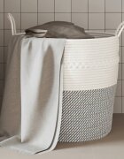 vidaXL Кош за съхранение сиво и бяло Ø43x38 см памук