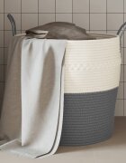 vidaXL Кош за съхранение сиво и бяло Ø43x38 см памук