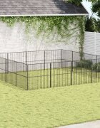 vidaXL Кошара за кучета с 16 панела черна поцинкована стомана