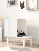 vidaXL Котешка къща бяло 60x36x60 см масивно дърво бор