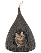 vidaXL Котешка къща с възглавница сива 40x60 см естествена върба типи