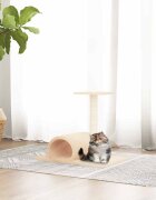 vidaXL Котешки стълб за драскане с тунел кремав 60x345x50 см