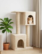 vidaXL Котешко дърво с юта за драскане Кремаво 114 cm