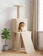 vidaXL Котешко дърво с юта за драскане Кремаво 146 cm