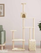 vidaXL Котешко дърво с юта за драскане Кремаво 1775 см