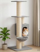 vidaXL Котешко дърво с юта за драскане Светлосиво 137 cm