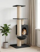 vidaXL Котешко дърво с юта за драскане Тъмносиво 137 cm