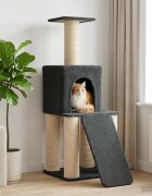 vidaXL Котешко дърво с юта за драскане Тъмносиво 146 cm