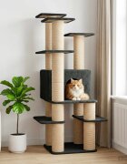 vidaXL Котешко дърво с юта за драскане Тъмносиво 161 cm
