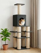 vidaXL Котешко дърво с юта за драскане Тъмносиво 180 cm