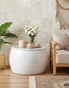 vidaXL Кръгла кафе маса с ковани детайли Бяло Ø 55 x 55 см Алуминий