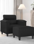 vidaXL Кресло с табуретка черно 60 см изкуствена кожа