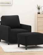vidaXL Кресло с табуретка черно 60 см кадифе