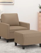 vidaXL Кресло с табуретка капучино 60 см изкуствена кожа