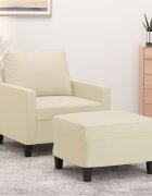vidaXL Кресло с табуретка кремаво 60 см изкуствена кожа