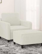 vidaXL Кресло с табуретка кремаво 60 см кадифе