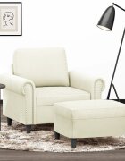 vidaXL Кресло с табуретка кремаво 60 см кадифе