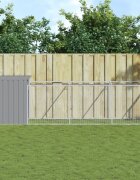 vidaXL Кучешка къща с волиера светлосива 110x405x110 см стомана