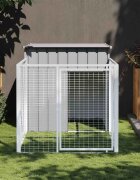 vidaXL Кучешка къщичка с кът за ходене светло сива 110x201x110 см поцинкована стомана