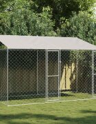 vidaXL Кучешка клетка с покрив Сребристо 400 x 200 x 256 см