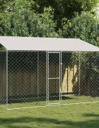 vidaXL Кучешка клетка с покрив Сребристо 400 x 200 x 256 см