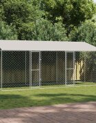 vidaXL Кучешка клетка с покрив Сребристо 600 x 200 x 256 см