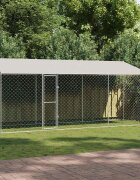 vidaXL Кучешка клетка с покрив Сребристо 600 x 200 x 256 см